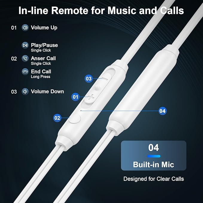 USB C Wired Earbuds for iPhone 17 16 Pro Max 16e 16 Plus 15 Pro Max 15 Plus with Microphone, Type C in-Ear Headphones for Samsung Galaxy S25 S24 Ultra, iPad,Pixel 10