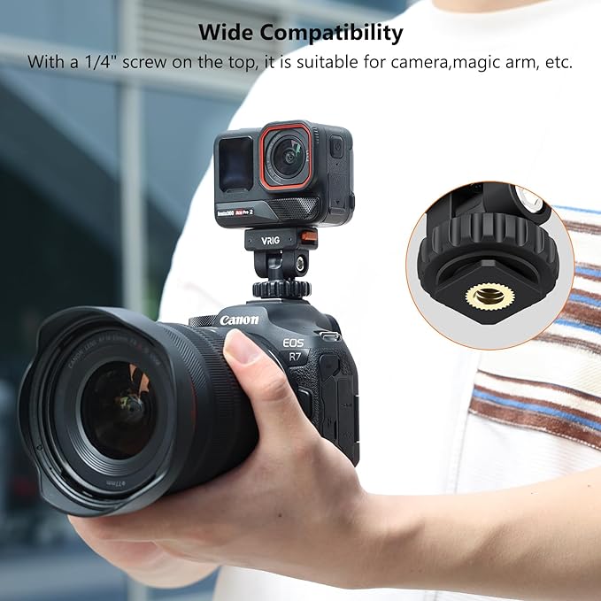 VRIG AC-44 Cold Shoe Adapter with Magnetic Quick Mount for Insta 360 Ace/Ace Pro 2, Action Camera Mount Adapter with 1/4" Thread Compatible DSLR Camera Hot Shoe, Tripod Accessories