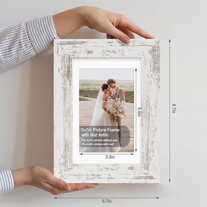 5x7 Picture Frame Set of 4, Made of Real Glass and Multicolour Wooden Frame, 5 by 7 Photo for Wall or Tabletop - Display Picture 4x6 with Mat or 5x7 Without Mat