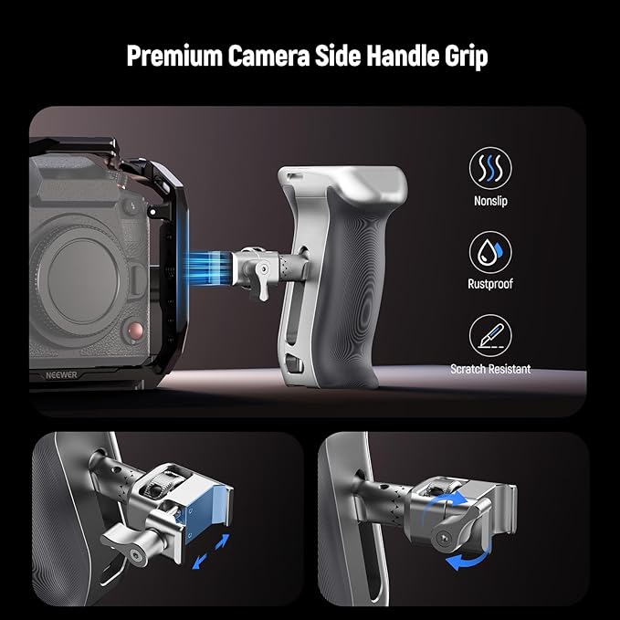 NEEWER Quick Release NATO Side Handle, Ergonomic Camera Side Handgrip with NATO Clamp, Nonslip Grip, Cold Shoe, 1/4" & 3/8" Thread for ARRI, Compatible with SmallRig Camera Cage, CA130