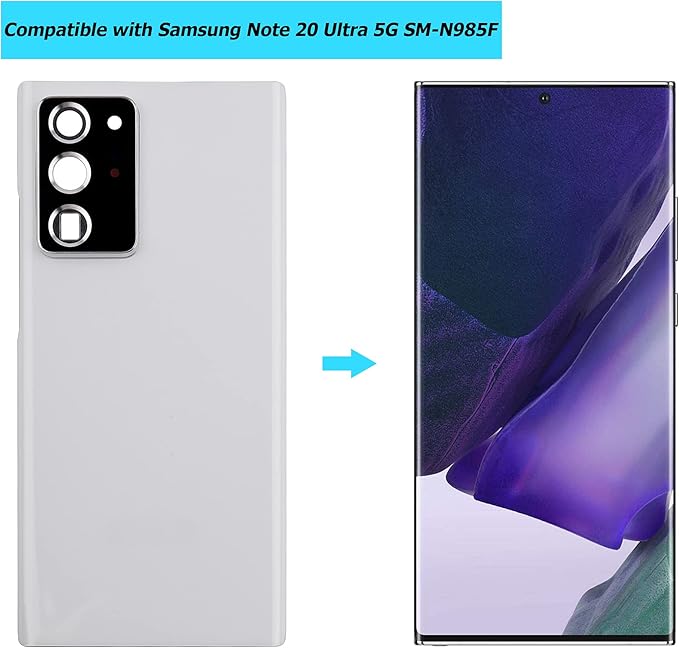 Replacement Battery Door Cover Back Cover Kompatibel for Samsung Galaxy Note 20 Ultra 5G SM-N985F SM-N985F/DS Mystic White Akkudeckel with Camera Lens and Waterproof Glue