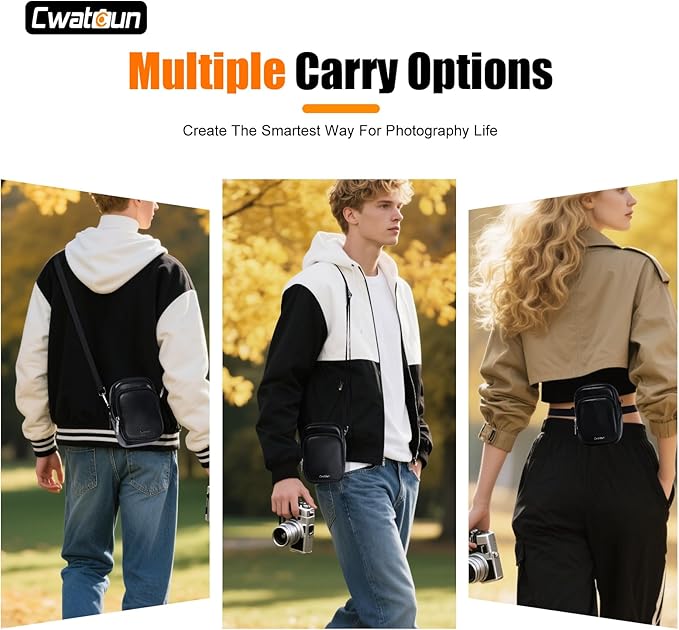 Cwatcun Digital Compact Camera Sling Bag PU Leather，Portable Protective Small Crossbody Camera Case Lightweight Photography Camera waist bag for Canon Nikon Sony Fuji Digital Camera