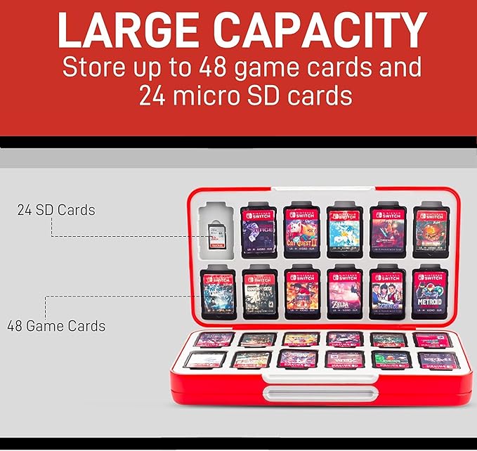 RHOTALL Game Card Case for Nintendo Switch/OLED/Lite/2 , Storage Card Box with 48 Game Cards Cartridge and 24 SD Cards Slots, Switch Games Holder with Magnetic Design
