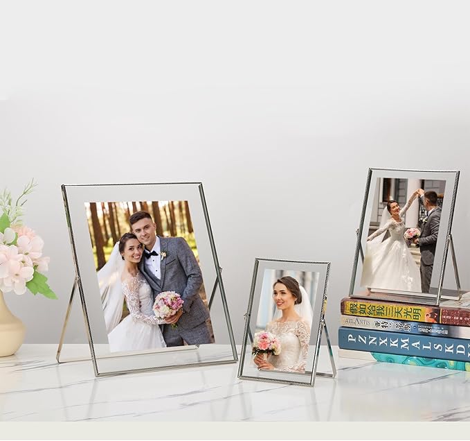 Silver 8x10'' Floating Frame Set of 2, For Photo Sizes ( 4x6'' 5x7'',6x8'' upto 8x10''), Metal Lace Edge Frames for Tabletop/Shelf Photo Frame, Classy Gift Choice for Wedding, Thanksgiving,