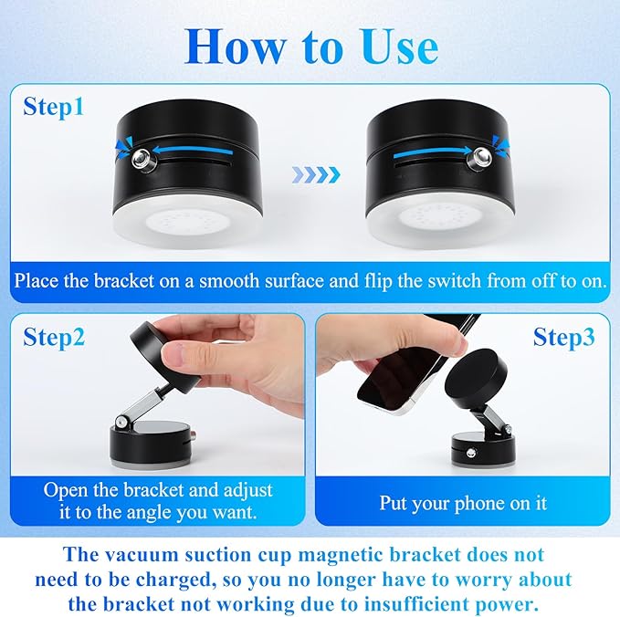 Vacuum Magnetic Phone Holder Suction Phone Mount,Magnetic Suction Cup Car Phone Mount,Double-Sided Magnetic Cell Phone Holder for All Smooth Surface (White)