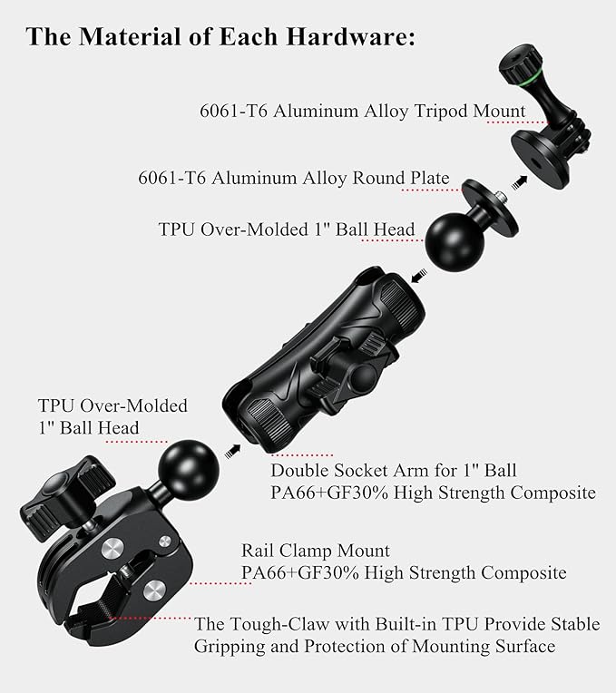 BRCOVAN Super Clamp Camera Mount with 1'' Ball Head 3.54'' Magic Arm, with 1/4"-20 Screw Tripod Mount Adapter, for Action Camera, Camcorder, Monitor, LED Lights and More