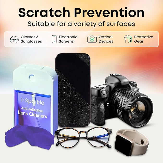 I-Sparkle Anti-Reflective Lens Cleaner Spray kit | (1x) 1.35oz Glasses Cleaner Spray + (1x) Microfiber Cloth for Eyeglasses, Sunglasses, Lenses, Screens and Camera Cleaning Kit (2 Piece Set)