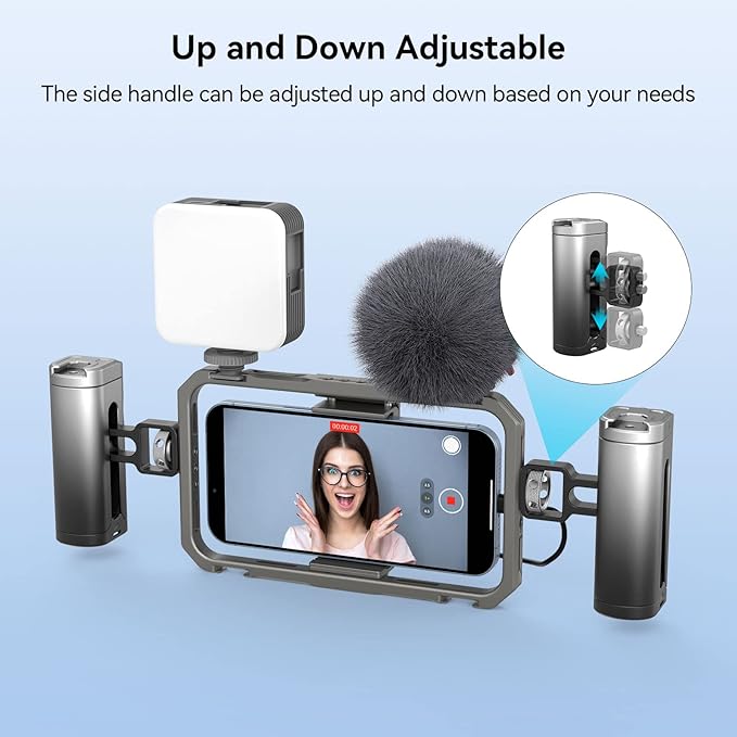 SmallRig Mini Side Handle for Phone Cage Smartphone Video Rig with 1/4''-20 Threads and Cold Shoe, Up and Down Adjustable - 3894
