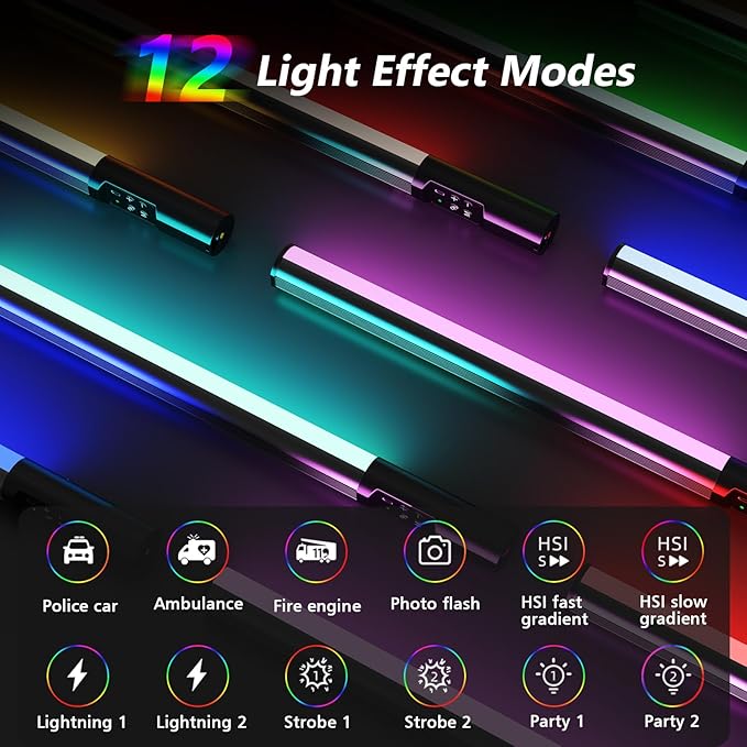 Handheld RGB Studio Tube Light with 1000 Lumens & Rechargeable 2600mAh Battery & Adjustable Brightness & Color, LED Light Stick for Photography, Video, Gaming