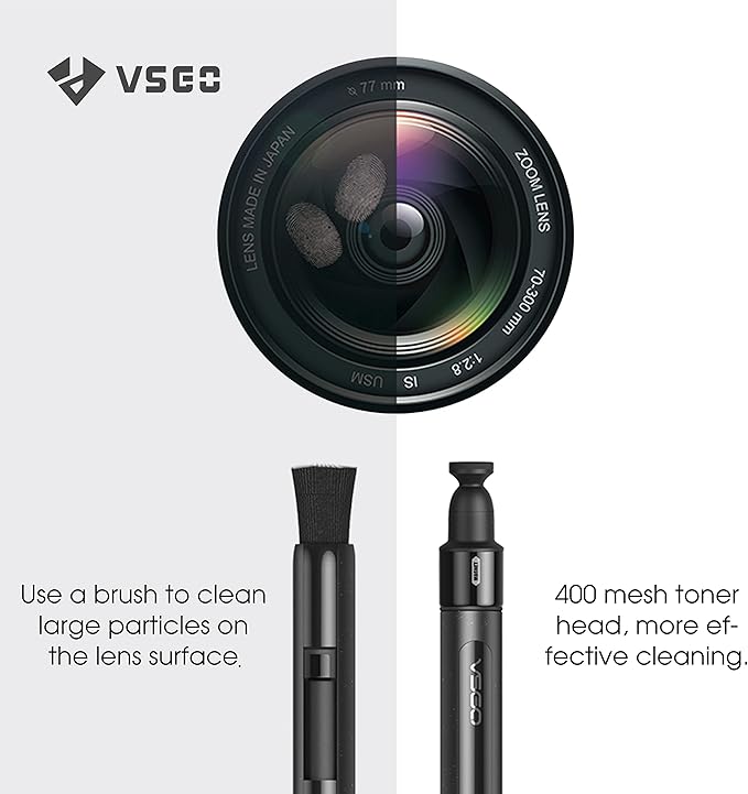 VSGO Lens Cleaning Pen with Power Switch – Compatible with Canon, Nikon, Sony Cameras, Binoculars, and AR/VR Glasses – Includes 2 Replaceable Carbon Tips (V-P03E)