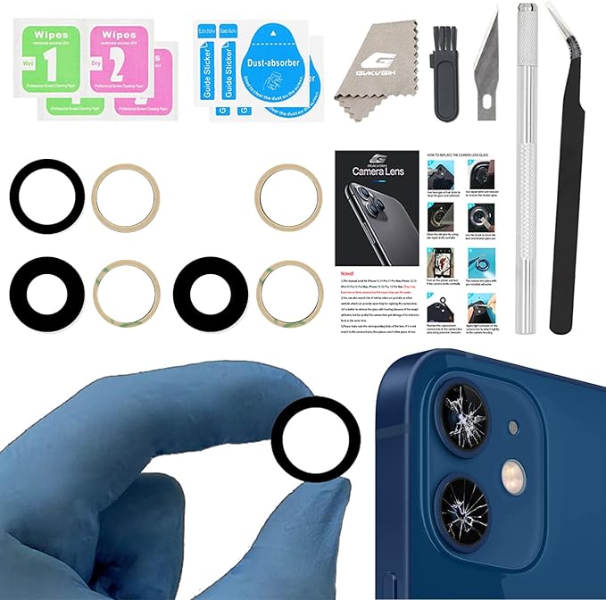 Rear Camera Lens Glass Replacement for iPhone 12 & 12Mini, GVKVGIH Back Camera Lens Replacement with Replacement with Double-Sided Adhesive & Repair Tool Kit (for 12 & 12Mini)