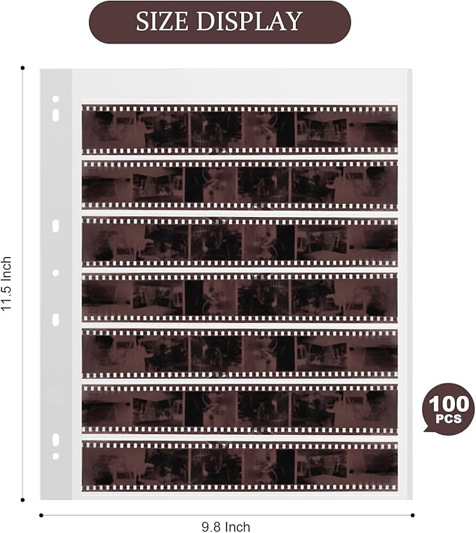 100 Pcs 35mm Film Negative Sleeves Film Negative Storage Presentation Materials 35mm Size Negative Pages Holds Seven Strips of Six Frames Help You Collect and Organize Film