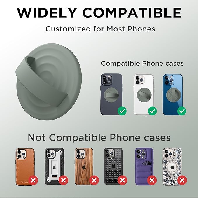 Magnetic Phone Grip Ring Holder, Liquid Silicone Magnet Cell Phone Grip Finger Loop, Compatible with Magsafe, Back of Phone for iPhone 17/16/15/14/13/12 Series, Calke Green
