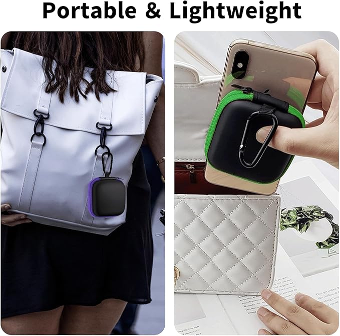 MOLOVA 2Pack Square Earbud Case Portable EVA Carrying Case Storage Bag Cell Phone Accessories Organizer with Carabiner for Earphone, Earbud, Earpieces, SD Memory Card, Camera Chips-Purple/Green