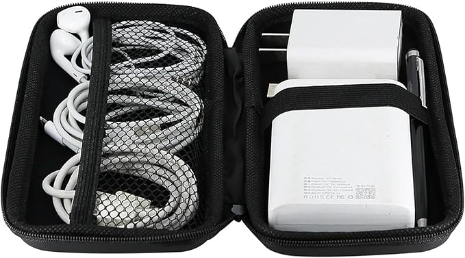 iMangoo Travel Essentials Electronics Organizer Charger Case Portable Dual Zipper Shockproof Pouch Tech Purse Cord Cable Pouches Power Bank Storage Accessories Bag for Women Men,6.5x3.2x1 Black