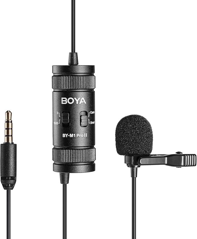 BOYA by-M1 Pro II Universal Clip-on Microphone Omni-Directional Condenser Lapel Mic 3.5mm TRRS Plug 6M Long Cable Plug-and-Play for Smartphone Camera Camcorder Audio Recorder Computer