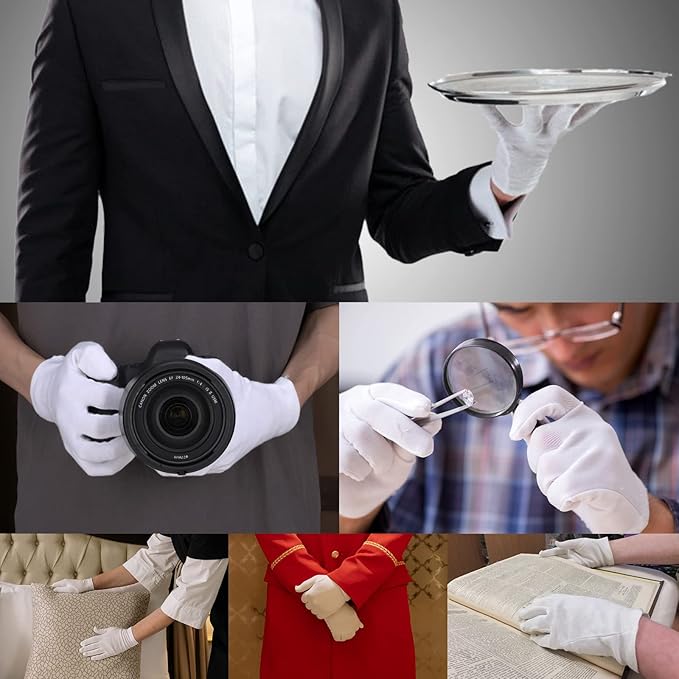 ENPOINT 5 Pairs Archival Photo Gloves, White X-Large Work Gloves For Handling Art Working Photography Men & Womens Cloth Gloves Liners Bulk for Handling Jewelry, Film, Photo, Coin Metal Inspection