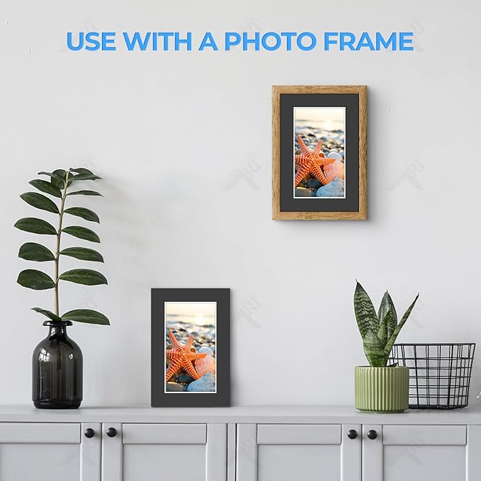 Golden State Art, Acid Free, Pack of 5, 4x6 Black Picture Mats Mattes with White Core Bevel Cut for 3x5 Photo + Backing + Bags