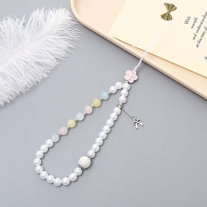 Beaded Phone Charm Lanyard Strap Girly Style Fixed Beads Pearl Lanyards
