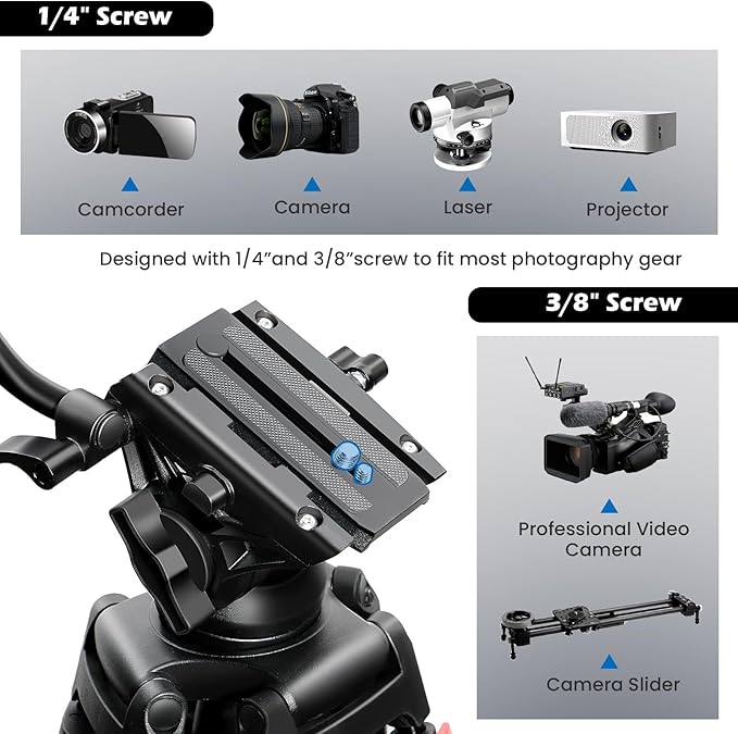 82" /210cm Video Tripod Heavy Duty Tripod with 360° Fluid Head,Mactrem Aluminum Tall Tripods Professional Compatible with Canon Nikon Sony DSLR Camera Camcorder Telescope Bnoculars (Load 33Lb)