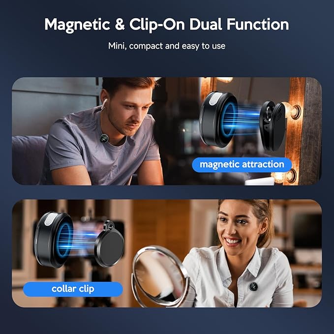 Wireless Bluetooth Lavalier Microphone for iPhone, with AI Noise Reduction – Plug-and-Play Clip-on Mic for iPhone/iPad/Android, Long Battery Life Mini Portable for Vlogging, Live Streaming, Interviews