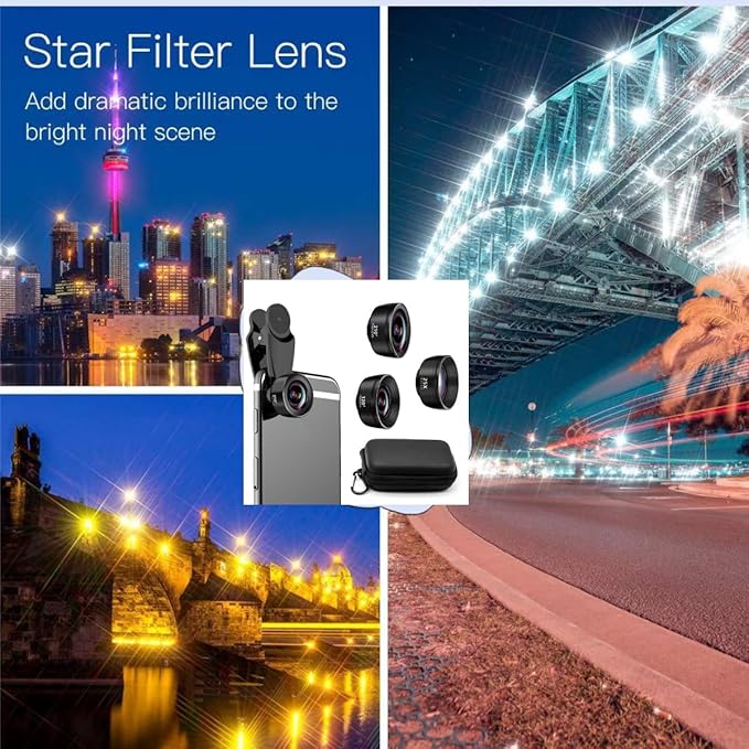 3-in-1 Phone Camera Lens Kit – 210° Fisheye Lens, 120° Wide Angle Lens, 20X Macro Lens for iPhone, Samsung & Android Smartphones – HD Optical Glass, Universal Clip, Portable Case (Black) (3 in 1)
