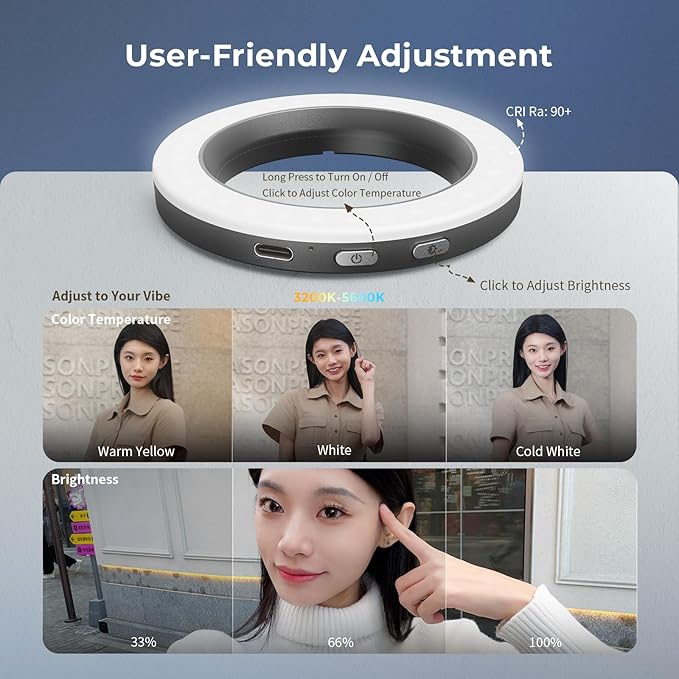 SmallRig Vibe P30 67mm Ring LED Video Light, Compact Powder-Size Bi-Color Light with High CRI ≥90, Compatible for 67mm Phone Mounts/Cases/Lenses, for Content Creation, Live Streaming, 4873