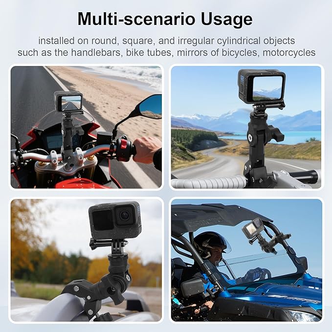 Super Clamp Mount with Magic Arm for Motorcycle & Bike, Heavy Duty Camera Clamp for GoPro 13/12/11/10/9, Compatible with Insta360 X5 X4 X3, for DJI Osmo Action Camera - YD055