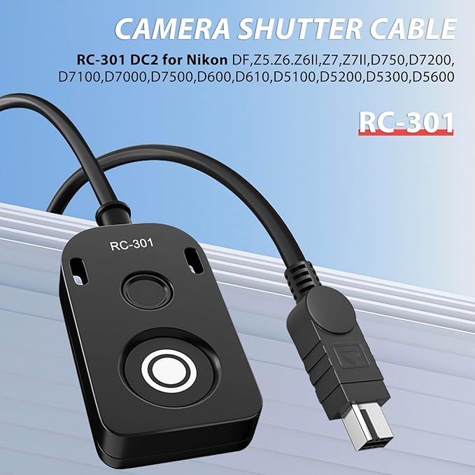 for Nikon Cable Release (MC-DC2) D750 D7200 Z6 Z7 Z7II Remote Camera Small Shutter Release Remote Control Wired Remote Photo Accessory D7500 D3300 D600 D90 D3200D7000 (RC301-DC2 NK 196.8in/5m)