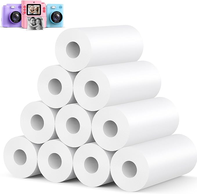 10 Rolls Kids Camera Paper Roll Refill - Yunaking Instant Print Camera for Kids Refill Print Paper Thermal Printing Papers Rolls for Most Kid Instant Cameras (57X25mm - White)