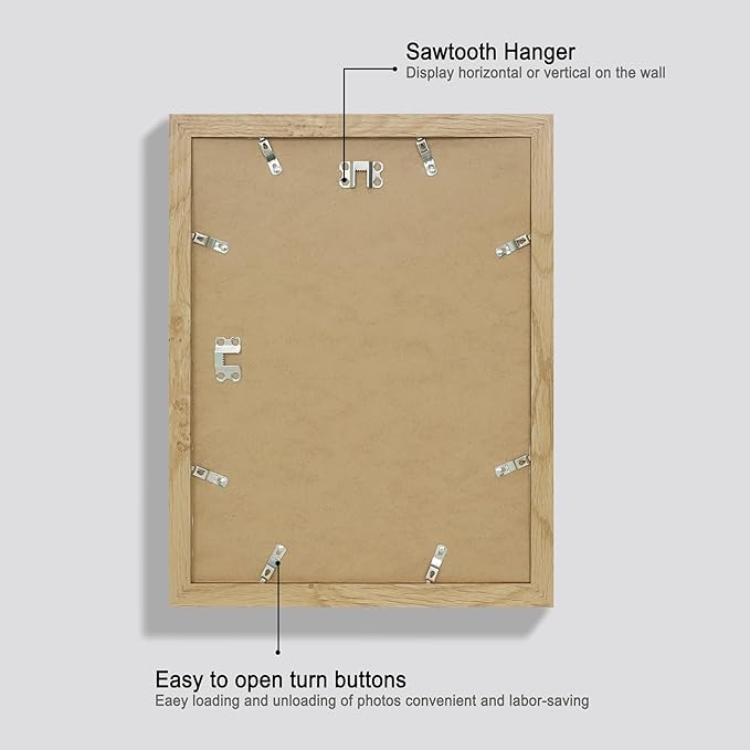 11x14 Picture Frame Set of 4, Made of Glass and Natural Oak Wooden Frame, Display 8x10 Pictures with Mat or 11 x 14 Posters without Mat for Wall Mounting, Gallery Photo Frames