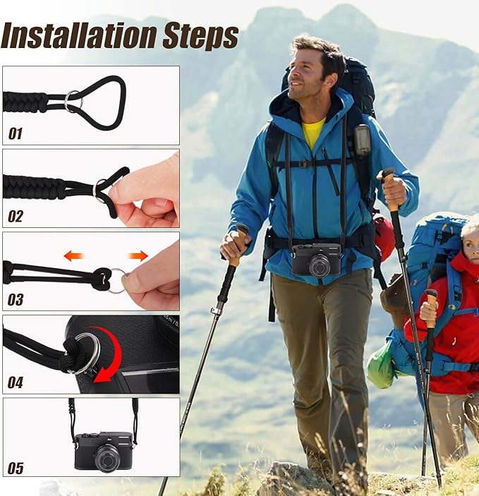 ARVOK 2 Pack Camera Strap with Camera Wrist Strap, 110cm Climbing Rope Camera Strap, Camera Neck Shoulder Strap for Nikon Canon Sony Fuji Micro Single and SLR DSLR Camera