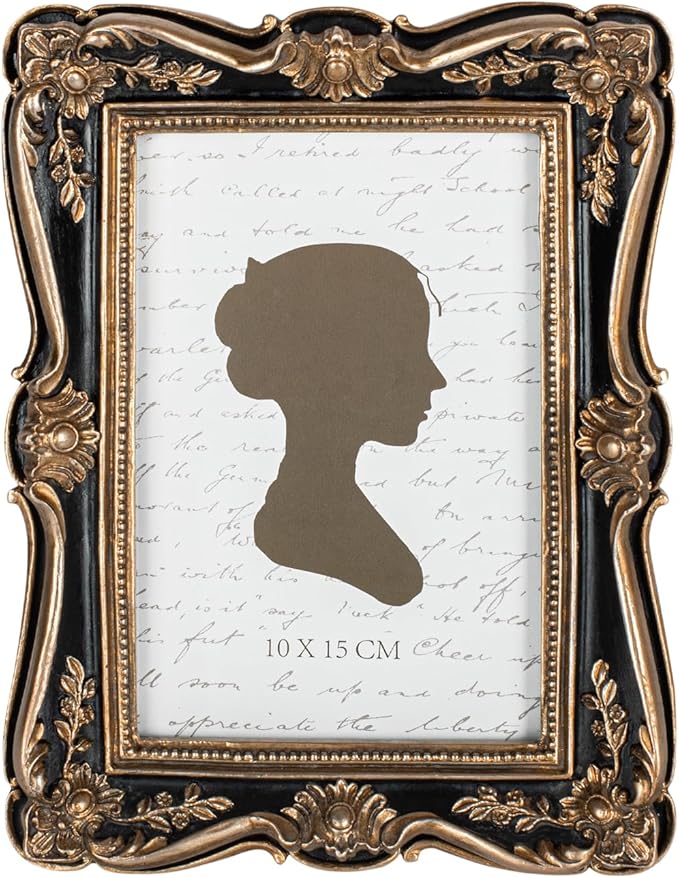 AELS 4x6 Inch Vintage Picture Frame, Elegant Antique Photo Frames with Glass Front, Photo Display, Tabletop Wall Hanging, Gift Ideas, Gold and Black