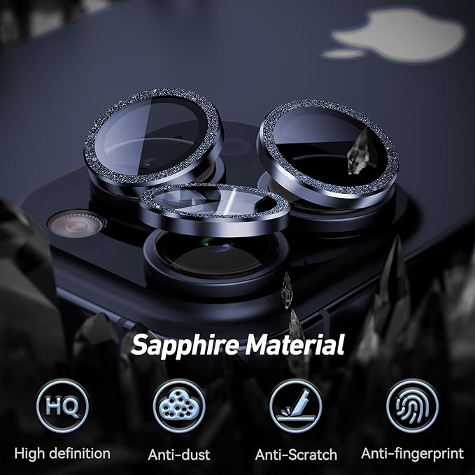 Jeluse Camera Lens Protector for iPhone 17 Pro Max/17 Pro/16 Pro Max/16 Pro/15 Pro Max/15 Pro/14 Pro Max/14 Pro, 9H Tempered Glass Screen Protector Cover Alignment Kit Metal Individual Ring