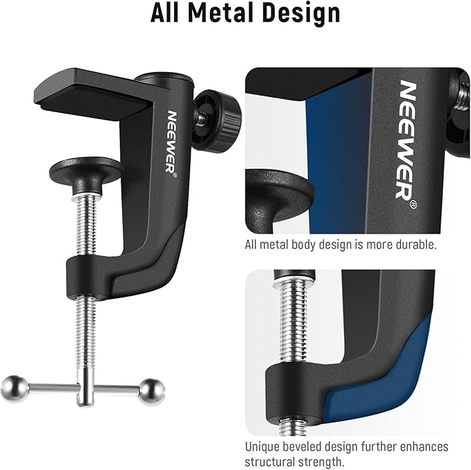 NEEWER Metal Table Mounting Clamp for Microphone Suspension Boom Scissor Arm Stand Holder with an Adjustable Positioning Screw, Fits up to 1.9inch/5centimeters Desktop Thickness (Black)