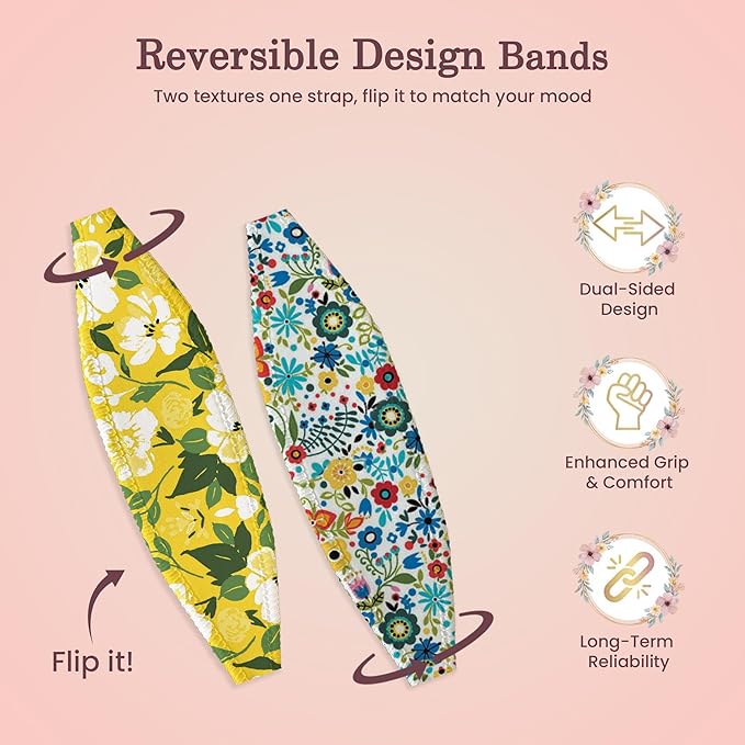 Switchbands Universal Phone Grip Strap Wireless Charging Compatible, Reversible & Customizable Slim Anti-Drop Phone Grip Holder for iPhone, Samsung & Other Phone Cases - Yellow & Colorful Wallpaper