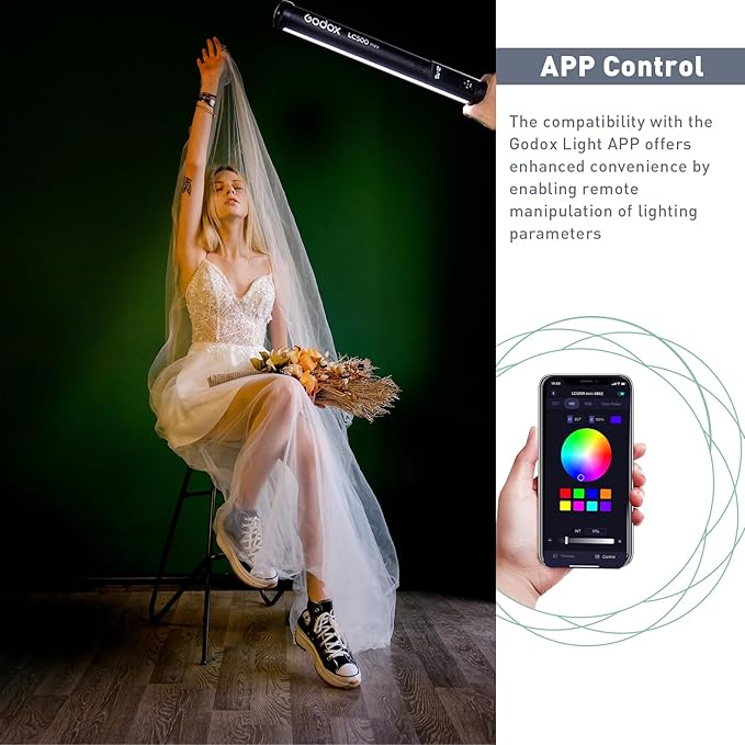 Godox LC500R Mini RGB Video Light Stick - Adjustable 360° Full Color Handheld LED Light Wand with Battery Grip and Barndoor
