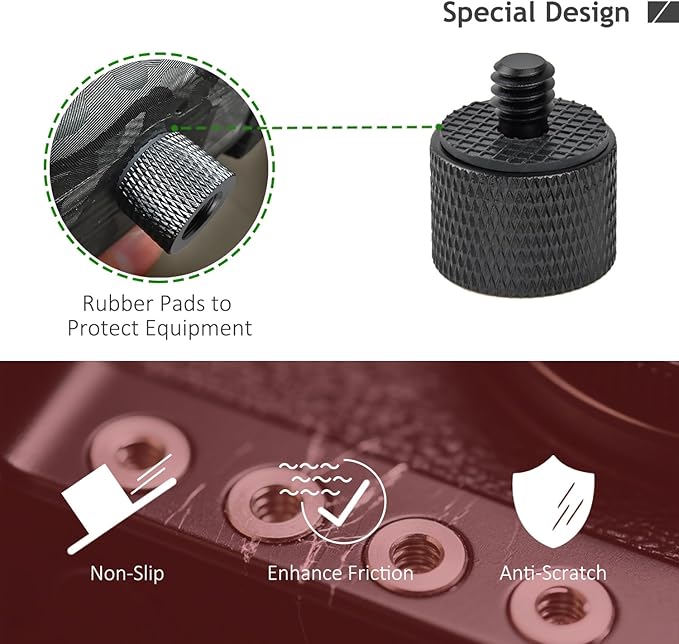 Camera Screw Adapter 8 Pieces Thread 1/4" Male to 3/8" Female and 3/8" Male to 1/4" Female Adapter with Rubber Pad for Camera Monitor, Tripod, Mount