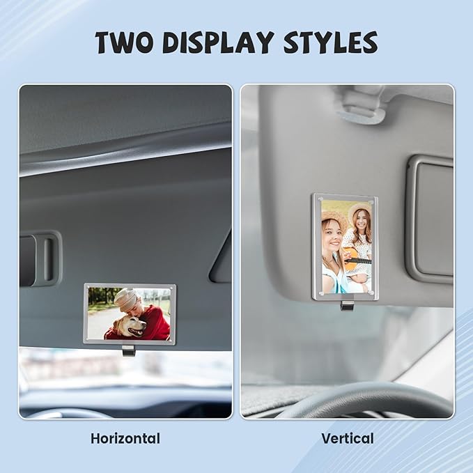 Acrylic Car Sun Visor Picture Holder, Powerful Magnetic Photographs Frame with Strong Clips for Cars , Universal Car Accessories for Visor Organizer & Dashboard Decorate with Personality (Transparent, 2.4 x 3.5)