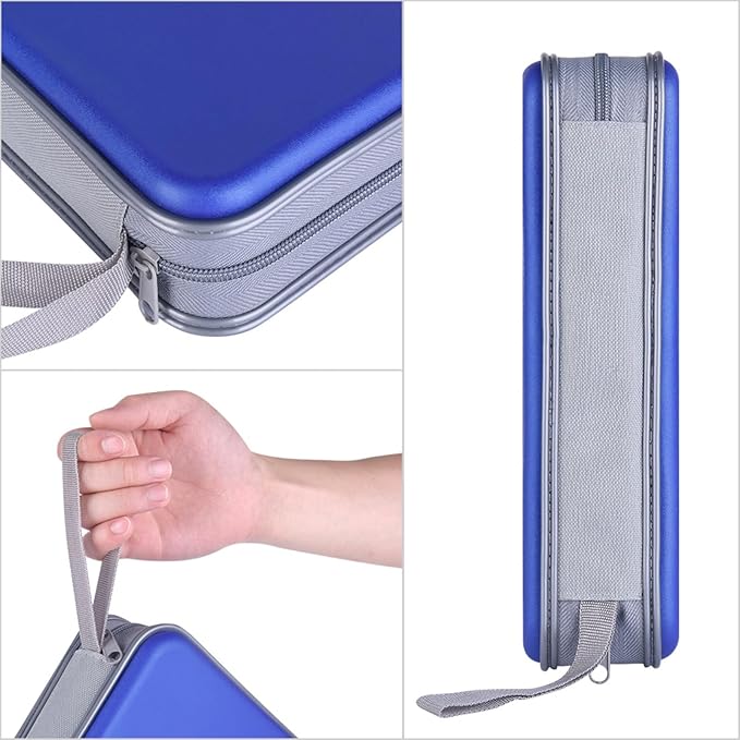 alavisxf xx CD Case, 96 Capacity Hard Plastic CD Holder Protective DVD Disc Storage Case Holder Portable Zipper CD DVD Organizer Storage Wallet for Car Home Travel (96 Capacity, Blue)