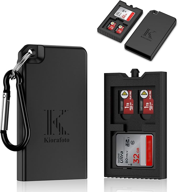 Pop-up Small Memory Card Case Holder for 2 SD SDHC SDXC Cards & 4 TF MicroSD MSD Cards with Carabiner, Portable Anti-Shock Splash-Proof Micro SD Card Case Storage Protector Organizer Keeper Container