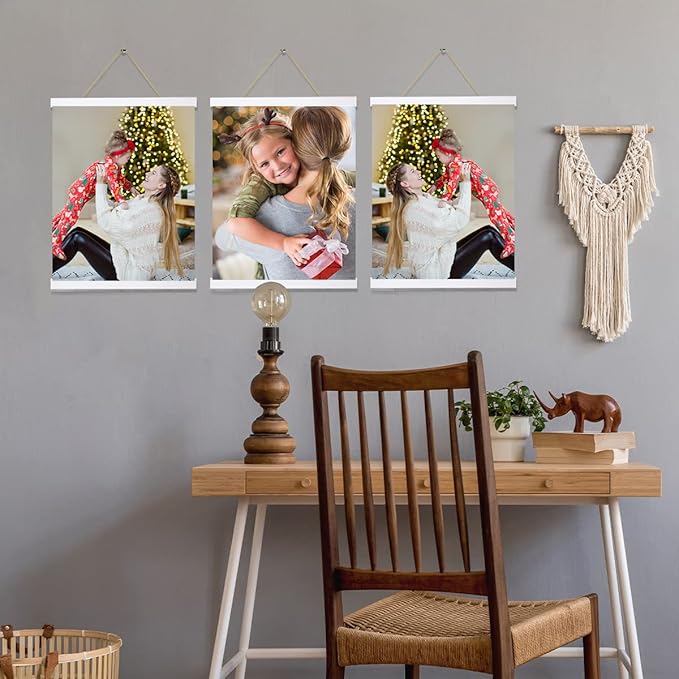 YK Artwood Picture Frame, 16 inch White Magnetic Poster Hanger, 3 Pack, for Wall Art Pictures Photos Prints Maps, Damage Free, Wide Compatibility, Wood Grain Finish