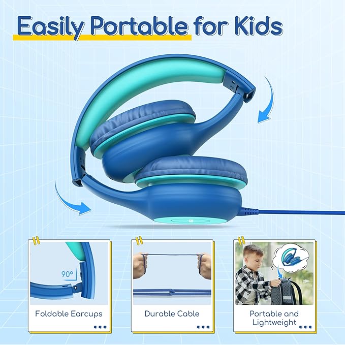 EarFun Kids Headphones Wired with Microphone, 85/94dB Volume Limit Headphones for Kids, Portable Wired Headphone with Shareport, Stereo Sound Foldable Headset for School/Tablet/PC/Kindle, Type C