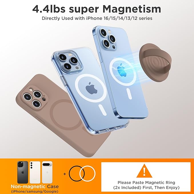 Upgraded Magnetic Phone Grip, Liquid Silicone Soft and Portable, Removable Finger Loop Ring Grip Holder for iPhone, Strong Magnetic Attraction, Compatible with MagSafe Phone Case, Light Brown