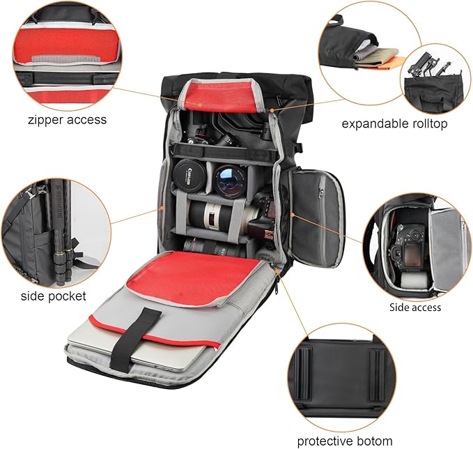 Besnfoto Camera Backpack Waterproof Camera Bag Satchel for Photographer DSLR SLR Mirrorless with Laptop Compartment and Rain Cover