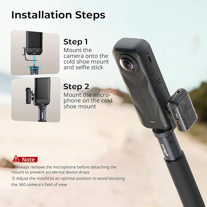 SMALLRIG Cold Shoe Mount 360° Adjustable for Insta360 X5 / X4 Accessories, Invisible Microphone Mount for DJI Mic 3 Transmitter, with 18.5mm Audio Adapter Cable - 5825