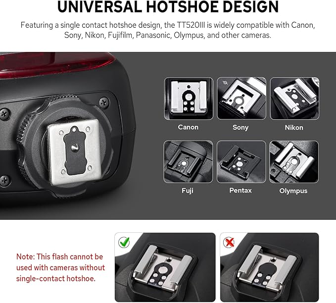 Godox TT520III TT520 III Camera Flash, Universal Hot Shoe Flash, GN33 Manual Flash with RT-16 Wireless Transmitter, Compatible for Canon Nikon Sony Pentax Olympus Fuji Panasonic Camera with Hot Shoe