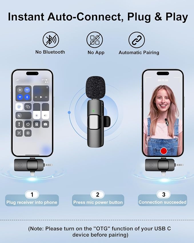 PoP voice 3 in 1 Professional Wireless Lavalier Microphone for iPhone, Android, Camera,Mini Microphone, Lapel Mic with Noise Reduction, Crystal Clear Sound for Recording, YouTube, Podcast, Vlogging