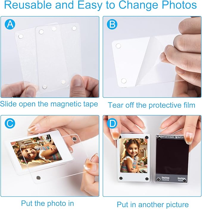 lengnoyp 7 Packs Polaroid Magnets Frame for Refrigerator, Acrylic Fridge Magnetic Picture Frame, Mini Photo Frames, Instax Clear Picture Magnet Display Frame 2.36 X 3.54 Inches