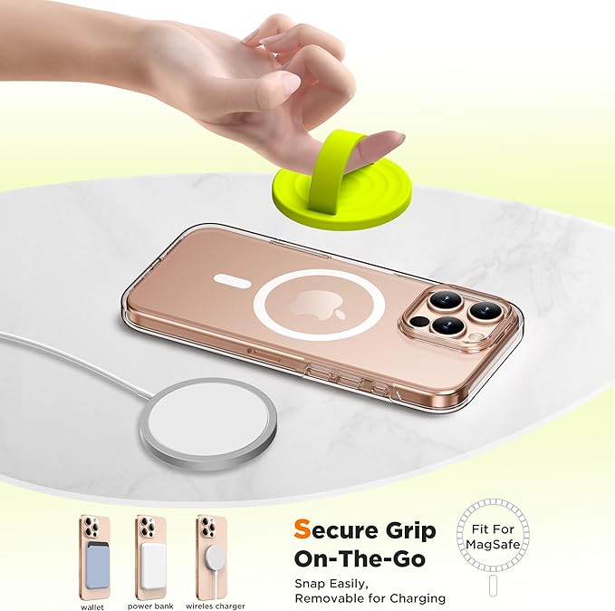 Magnetic Phone Grip Ring Holder, Liquid Silicone Magnet Cell Phone Grip Finger Loop, Compatible with Magsafe, Back of Phone for iPhone 17/16/15/14/13/12 Series, Neon Yellow